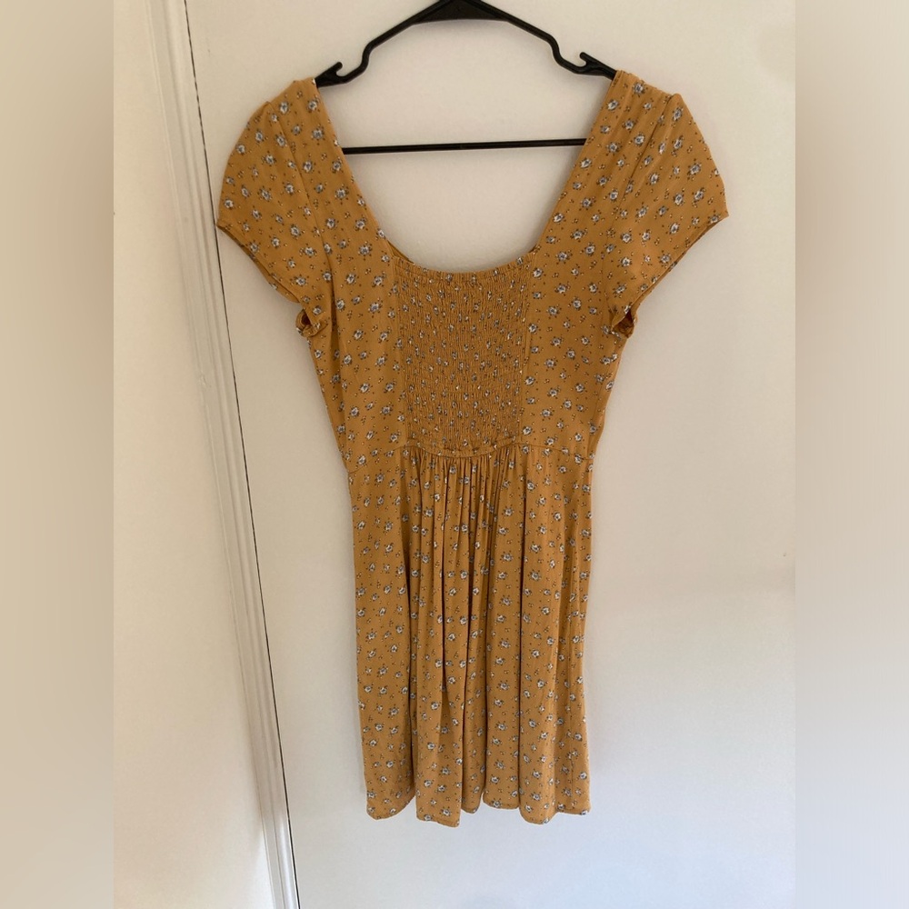 Abercrombie & Fitch AF Sz XS Dress Mustard Yellow Floral Sundress sleeves - Picture 4 of 8